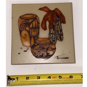 Cleo Teissedre Hand Painted Ceramic Tile Trivet Southwestern Pottery Corn 6x6